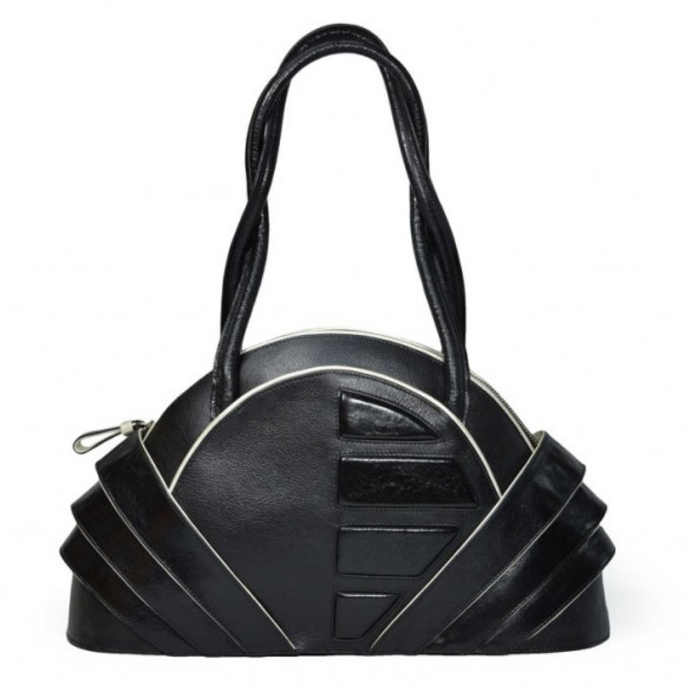 Geometric leather bag , shoulder black bag , unique sculptural luxury bag